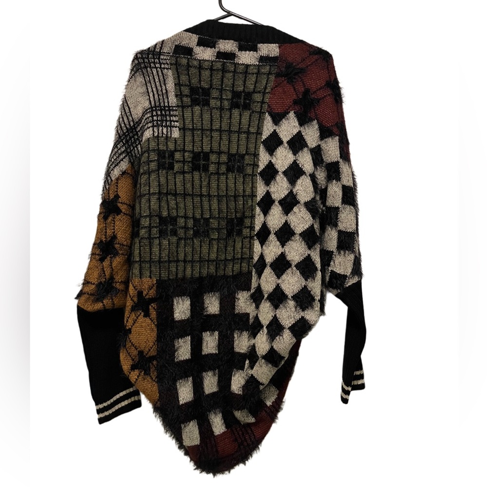 Vertigo women’s color blocked Plaid Open Front Sweater Cardigan sm/m oversized - Picture 3 of 5